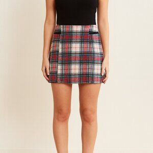 Copper Key Plaid Flannel Wool Blend Mini Skirt Size Small EUC